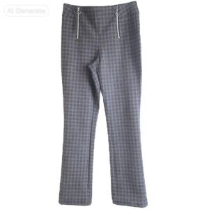 Slimming Options Plaid Straight Leg Dress Pants Gray Burgundy High Rise